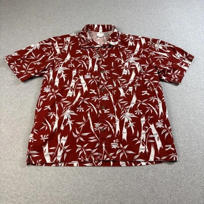 Camisa De Colección No Fear Para Hombres Mediana Roja Hawaiana Aloha Estampado Bambú Hecha en EE. UU. 90s Foto 1 de 4