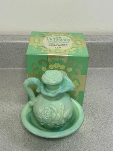 Vtg 1970s Avon Jadeite Green Rose Mini Bowl and Pitcher Set 3 Pieces & Box - Picture 1 of 14