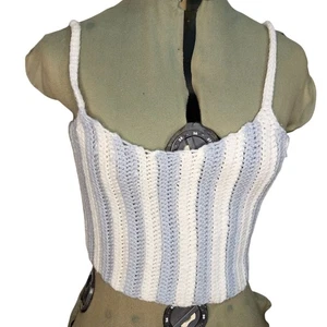 Woman's handcrafted boho-chic crochet tight knit babydoll camisole tank top S - Picture 1 of 6