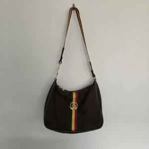 Brother Vellies Shoulder Bag Brown Nylon Gold Tone Hardware Zip Closure Womans - Picture 1 of 12