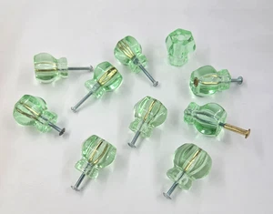 Rare Depression Glass LIME GREEN Knobs Set Of 10 Vintage Set Lot McKee ? - Picture 1 of 10