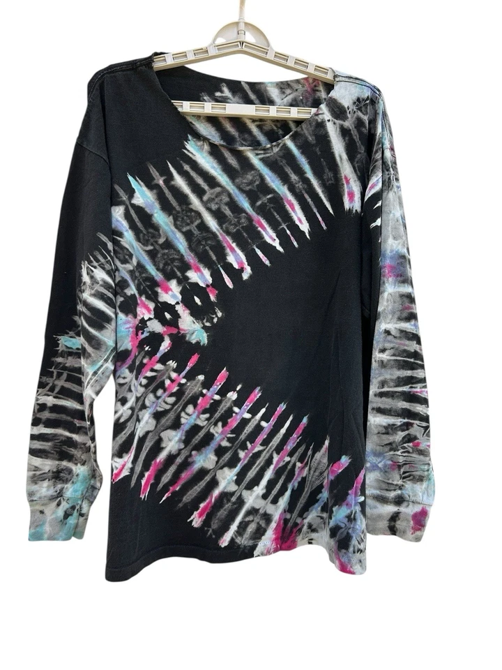 Hermosa camiseta negra tie dye XL de una sola puntada vintage de los 90 para mujer Foto 1 de 4
