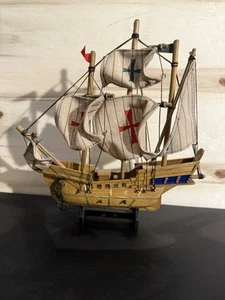 Vintage Santa Maria Wooden Ship Model 9 1/2 x 9 1/2 - Picture 1 of 2