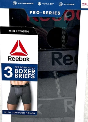 Reebok Men's Pro-Series Boxer Briefs Sz 2XL 3-Pk Mid Length 7.5" Inseam Black... - Image 1 of 4