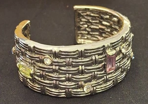 Nuevo BRAZALETE TEJIDO CESTA PLATA CRISTAL SWAROVSKI - Imagen 1 de 4