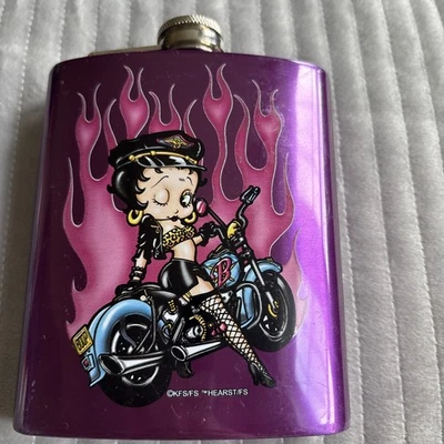 Betty Boop Leopardo Motocicleta Púrpura Frasco de Cadera 7 OZ Foto 1 de 4