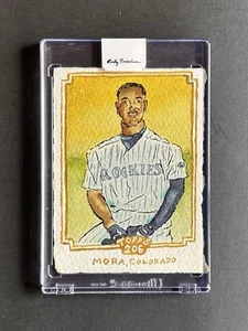 Topps Spotlight Melvin Mora Original Watercolor Painting 1/1 Andy Friedman Auto - Picture 1 of 2