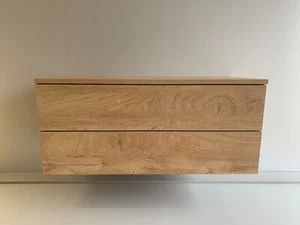 Vero-nika 100cm Unterschrank Eiche Endgrain mit Platte für 1 Aufsatzwaschtisch - Bild 1 von 8