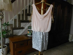 CHIFFON AND SILVER SEQUIN PARTY DRESS SIZE S,CROSSOVER BACK, BY ''AS YOU WISH'' - Picture 1 of 12