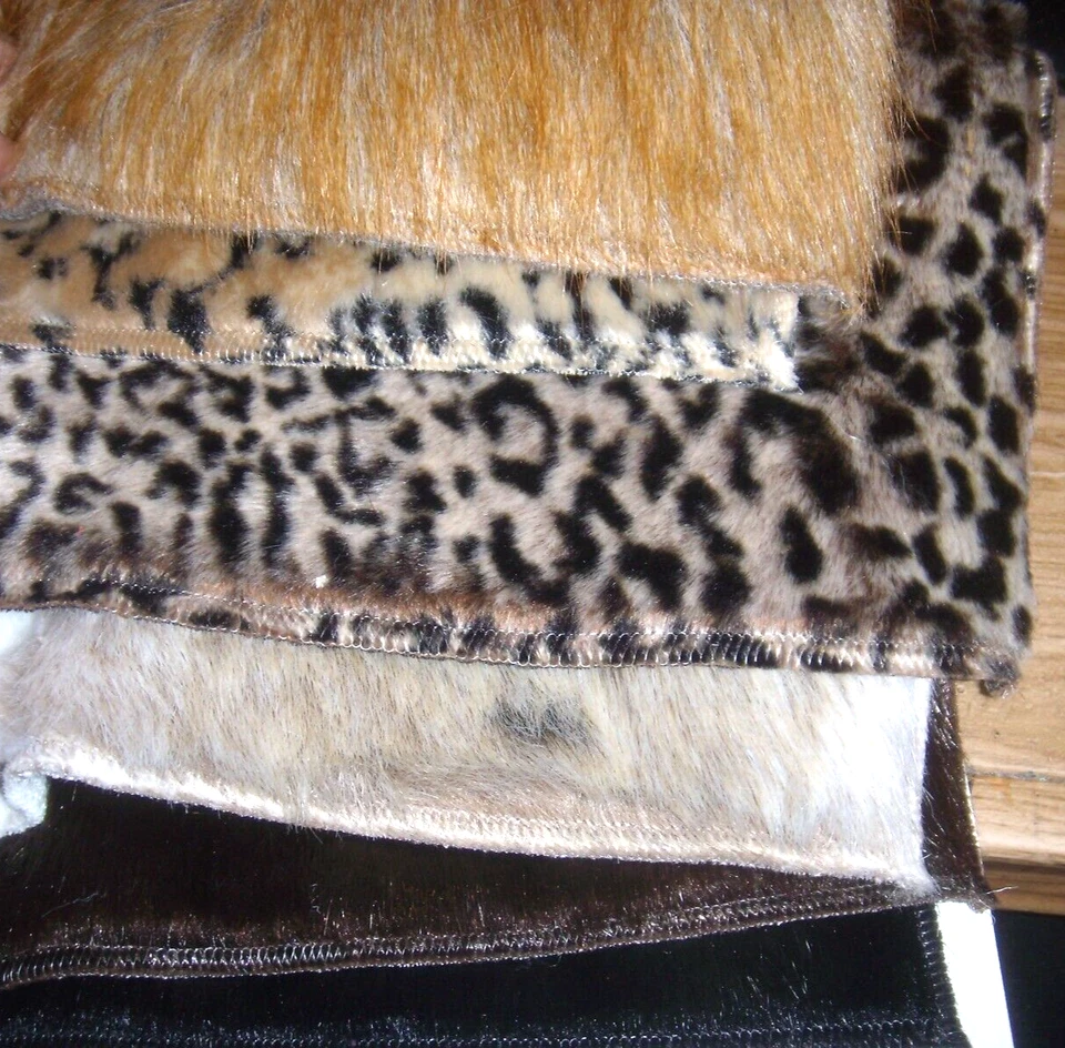 QUILTING FABRIC 6 PCS SAMPLE FAUX 2 MINK,WOLF,BOBCAT,LYNX,RED FOX FAKE FUR 10X9" - Image 1 of 1
