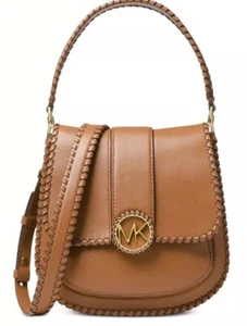 New MICHAEL KORS Lillie Whip Stitched Smooth Leather shoulder Bag Acorn Gold - Picture 1 of 6