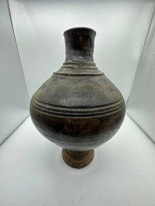 Antique Oriental Martaban Stoneware Ovoid Storage Jar Ribbed Bands Design China - Picture 1 of 13