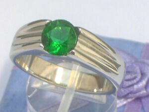 7 mm 2.30 Ct. 316 Stainless Steel Solitaire May Green Emerald Men Ring Size 8