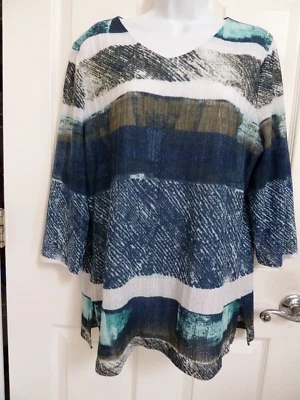 EASYWEAR BY CHICO'S Sz 3=16/18, XL Knit Top Lined Large Striped V-Neck - Image 1 of 4