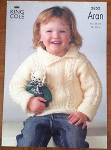 KING COLE ~ Aran ~ Baby Knit Pattern ~ Sweater/Jacket/Doll 18-26inches (46-66cm) - Picture 1 of 7