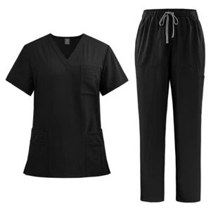 Niaahinn Medical Nurse Uniform Women Men Scrub Set V-Neck Top Straight Pant - Picture 1 of 132