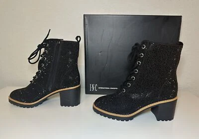Botines INC Samira 2 negros con tacón brillante de encaje y cremallera estrás para mujer 5,5 nuevos en caja Foto 1 de 4