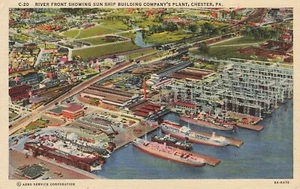 Postal Chester PA de River Front Showing Sun Ship Building Company - Imagen 1 de 2