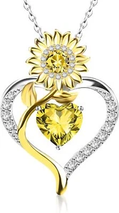 Sunflower Necklaces 925 Sterling Silver Birthstone Jewelry Valentine's Birthday - Picture 1 of 6