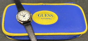 Damenuhr Guess Waterpro silberfarben 50M schwarzes Lederband neue Batterie " - Bild 1 von 11