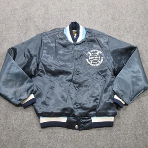 Vtg Coaches Jacket Mens Medium Blue Satin Bomber Softball Baseball 80s Swingster - Picture 1 of 11