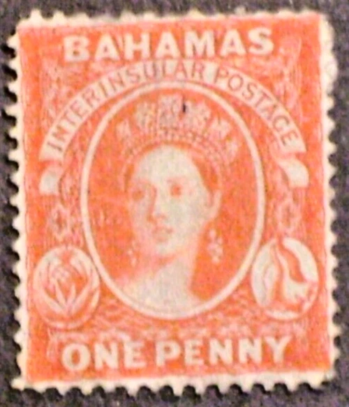 Estampilla británica de las Bahamas 1863 Scott #16 Carmine Lake (bisagras) como nueva (?) Foto 1 de 2