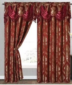Amor de lujo. Cortina de panel de cortina de ventana Jacquard con cenefa de lujo adjunta. 2 piezas - Imagen 1 de 11
