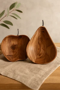 🌿Akazienholz Servier-Snack Schale Apfel Birne Natur Design Deko Geschenk NEU🌿 - Bild 1 von 3