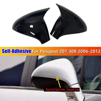 For Peugeot 207 308 2006-2012 ABS OX Horn Rearview Side Mirror Cover Cap Trim - Image 1 of 4