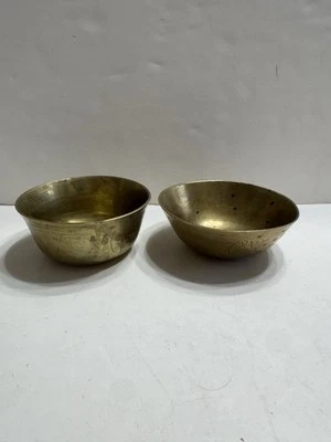 Antique Chinese Handcarved Brass Bowl Etched Abstract Art Design Set of 2 - Image 1 of 4