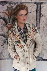 Anthropologie Far Away From Close Floral Embroidered Cable Knit Cardigan Size L - Picture 1 of 10