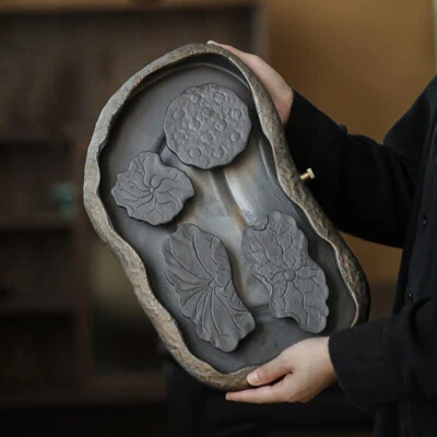 Crude Pottery Tea Tray Water Reservoir Draining Serving Tray Antique Style China - Image 1 of 4