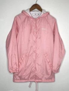 Obey Defiant Rose Pink Button Up Hooded Coach Windbreaker Size Small - Picture 1 of 14