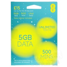 EE 4G Pay As You Go PAYG SIM Card - TRIPLE CUT Standard, Micro & Nano - £15 PACK