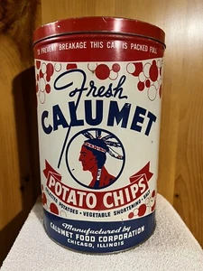 Calumet Potato Chips Tin One Pound Chicago Illinois Empty Vintage - Picture 1 of 7