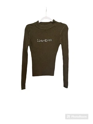 Bebe Green Mock Neck Ribbed Sweater - Image 1 of 4