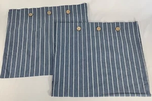 JELLYMONI Kissenbezug Sham Set KING blau Streifen Chambray Baumwolle Landhaus Knöpfe - Bild 1 von 5
