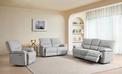 Grey Fabric Electric Reclining 3 Seater or 2 Seater Armchair Sofa Suite OXFORD - Image 1 of 4