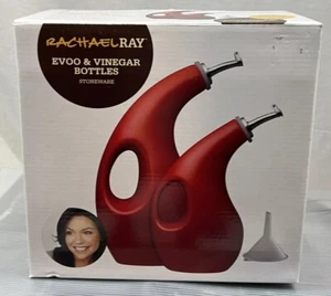 NEW Rachael Ray EVOO Olive Oil & Vinegar Ceramic Bottles Red Set 24 & 13oz - Picture 1 of 5