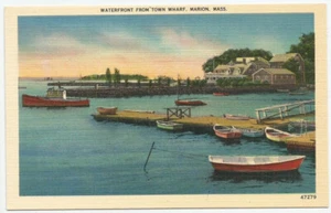 Postal Waterfront from Town Wharf Marion Massachusetts MA era de lino sin publicar - Imagen 1 de 2