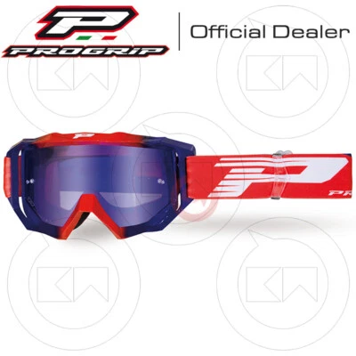 Máscara Progrip Gafas Moto Cross Enduro 3200 Rojo/Azul, Lente Espejo - Imagen 1 de 3