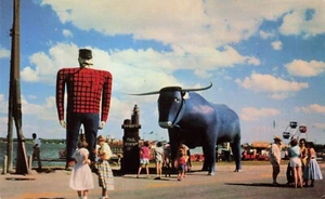 PAUL BUNYAN & BLUE OX, BEMIDJI MINNESOTA Vintage PC - Picture 1 of 2