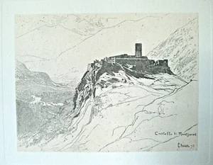 Carlo Chessa (1855-1912) Grabado Castillo de Montjovet - Imagen 1 de 5