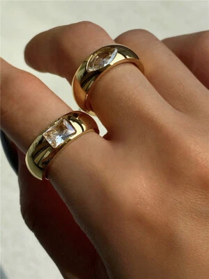 Anillo INS Moda Mujer Chapado en Oro 18k Acero Inoxidable Circonita Banda Ancha  Foto 1 de 4