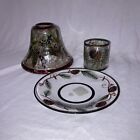 Yankee Candle Winter Pine Cone Crackle Glass Lamp Shade Plate Votive Tealight