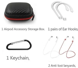 TOLUOHU AirPods Accessories Set Ear Hooks Hard Storage Case 2 Anti-Lost Lanyards - Picture 1 of 3