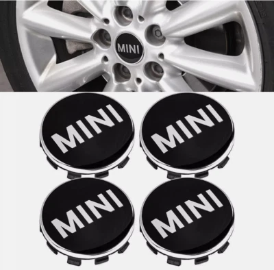 4x 56mm For Mini Cooper Hub Cover Hub Caps Rim Cover Badges Black NEW - Image 1 of 4