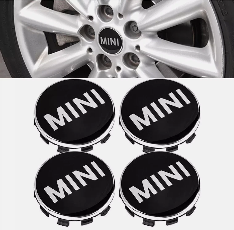 4x 56mm For Mini Cooper Hub Cover Hub Caps Rim Cover Badges Black NEW - Image 1 of 4