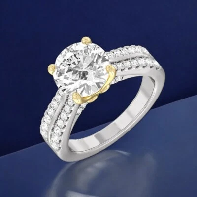  18K Multi Tone Gold Round Diamond Ring 2.70 Ct IGI Certified Lab Created - Image 1 of 4