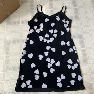 Soma Black & White Heart Lace Trim Chemise Knit Nightgown Size Medium - Picture 1 of 6